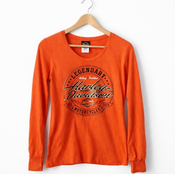 Harley-Davidson Tops - Harley-Davidson Orange Long Sleeve Graphic Shirt Size Medium Banff Canada